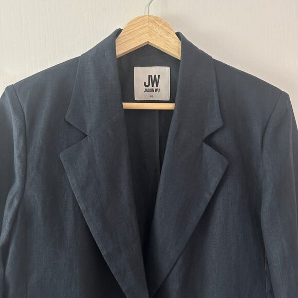 JW Jason Wu 2024 Notched Lapel Linen Blend Blazer Blue Korean Sz 66/US 6 Medium - Picture 2 of 10